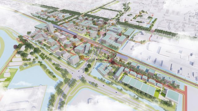 Vogelvlucht masterplan Stationskwartier Heerhugowaard door KuiperCompagnons (bron: KuiperCompagnons)
