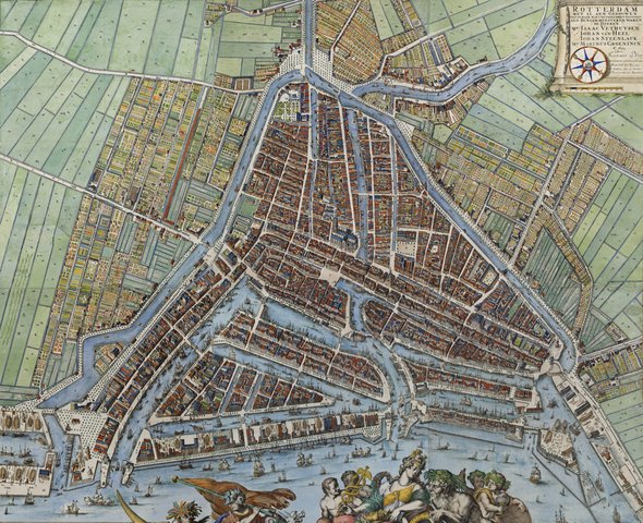 ROTTERDAM MET AL SYN GEBOUWEN (1694) door Johannes de Vou en Romein de Hooghe (bron: Stadsarchief Rotterdam)