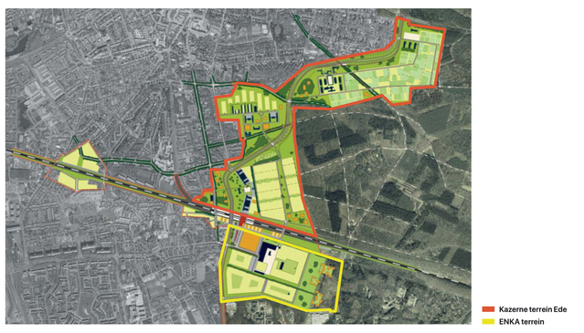 Figuur 2: Plangebied kazerneterreinen en het ENKA-terrein door Gemeente Ede (bron: planviewer.nl)