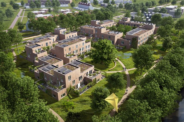 Modulair houtbouw project Oak in de Eindhovense wijk Bosrijk door Backbone Visuals and concepts (bron: Revolve Development)